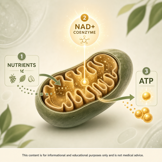 Where your energy actually comes from — NAD+ to mitochondria to ATP energy pathway diagram
