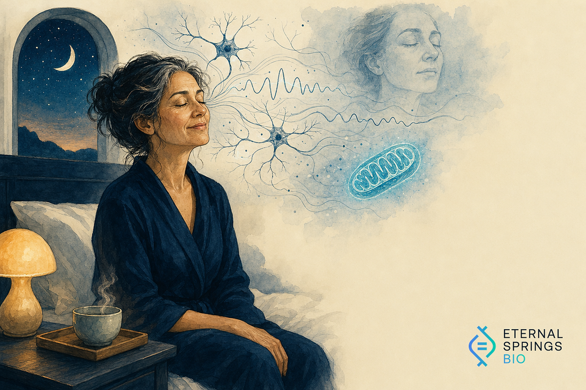 Illustration of a 20-minute evening routine for deep sleep - dim lights, warm shower, cool bedroom
