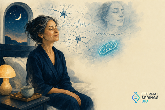 Illustration of a 20-minute evening routine for deep sleep - dim lights, warm shower, cool bedroom