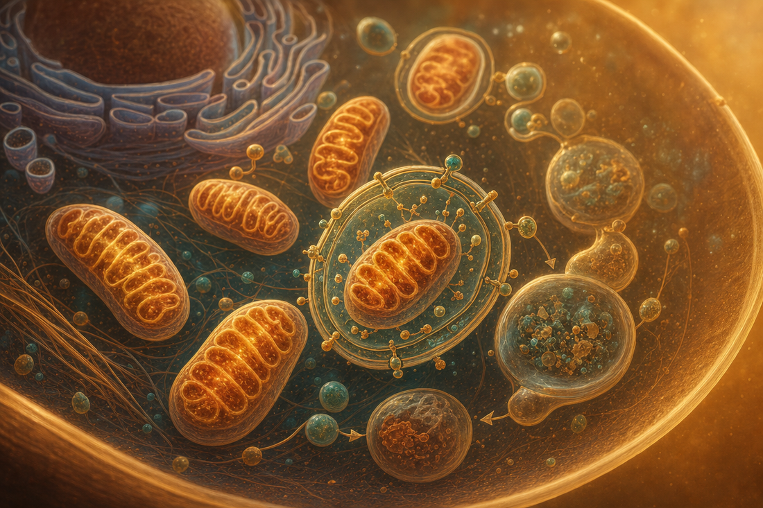 Mitochondria being recycled inside a cell — the cellular cleanup crew at work