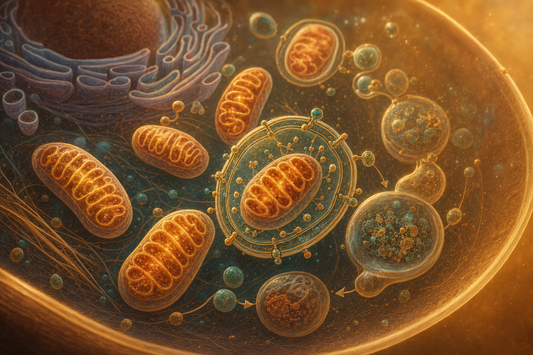 Mitochondria being recycled inside a cell — the cellular cleanup crew at work